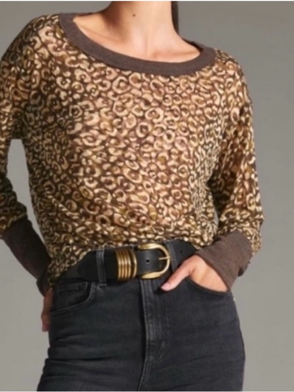 Anthropologie Pilcro size small heritage boxy sheer cheetah print high low top
